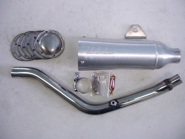新品即決スーパーシェルパ250スーパートラップ４インチアルミマフラースリップオン（ステンレスエンドキャップ仕様）