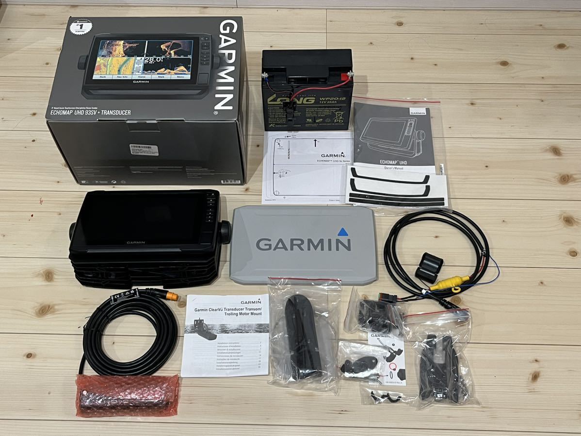 美品 Garmin Echomap UHD 93SV＋新品GT54UHD-TH振動子＋20Ahサイクルバッテリーセット (ガーミン エコマップ 魚探)