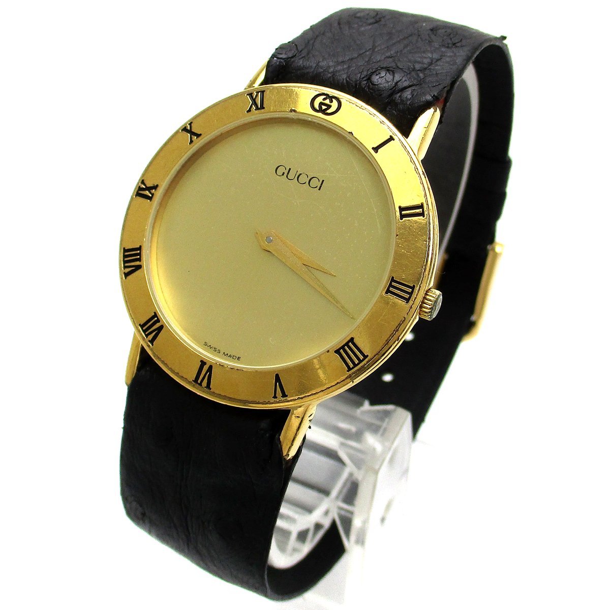 1円 グッチ ゴールドラウンド メンズ ゴールド文字盤 3000M 時計 GUCCI 