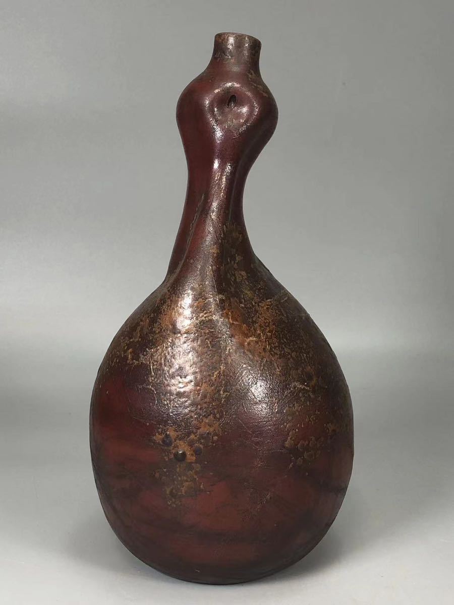 古備前 金彩一升徳利 江戸末期木村の作 備前焼 古美術品 骨董品 窯印 酒器 K0117A8 備前焼 瓢形徳利 古備前 窯変 胡麻 酒道具 酒器 時代物 室町