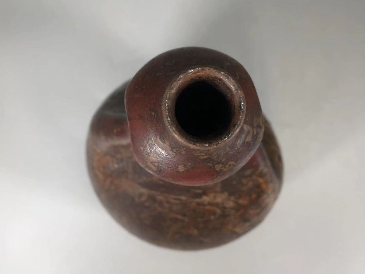K0117A8 備前焼 瓢形徳利 古備前 窯変 胡麻 酒道具 酒器 時代物 室町