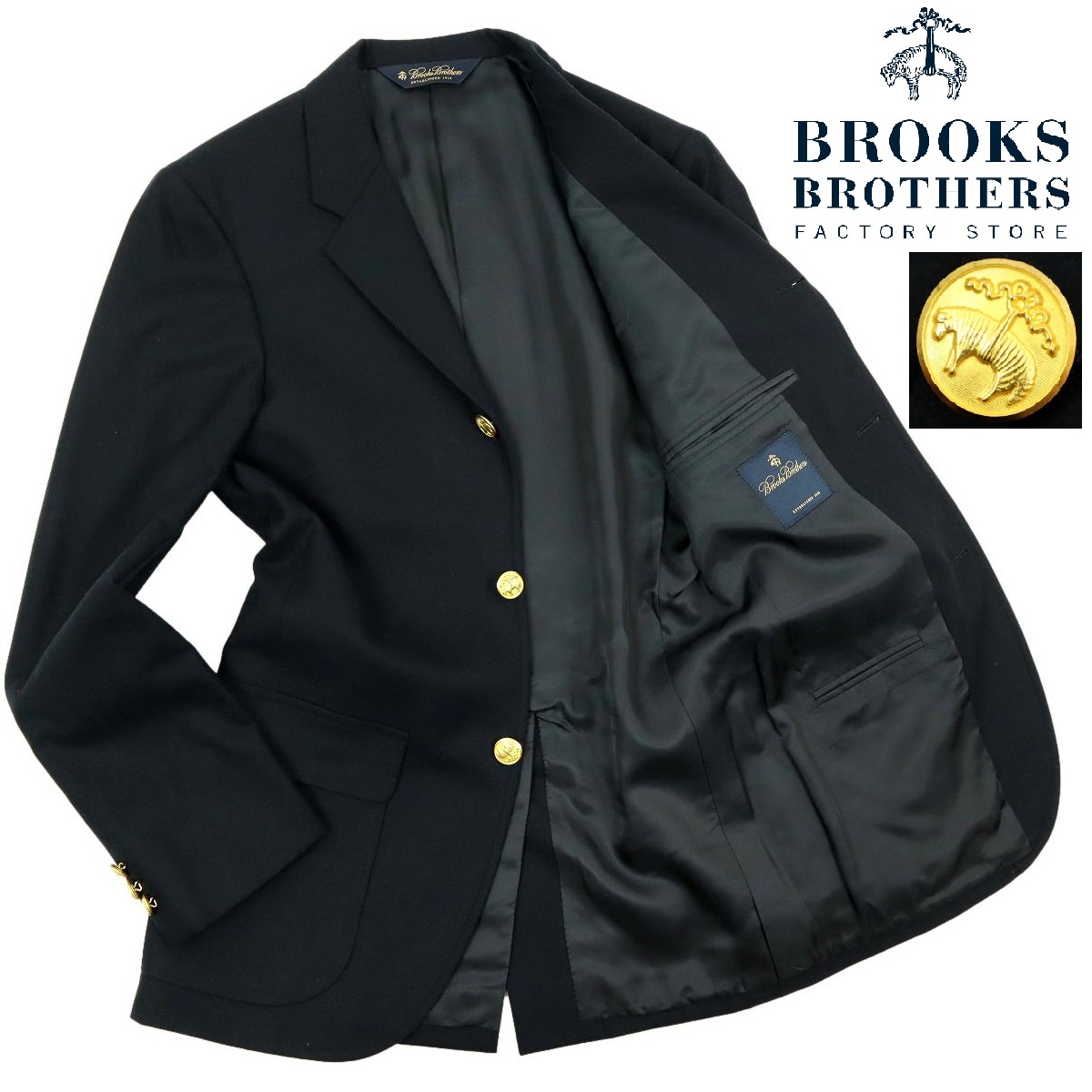 【S2863】【極美品】【金釦】BROOKS BROTHERS ブルックスブラザーズ テーラードジャケット 紺ブレザー ウールジャケット 金釦 サイズ34