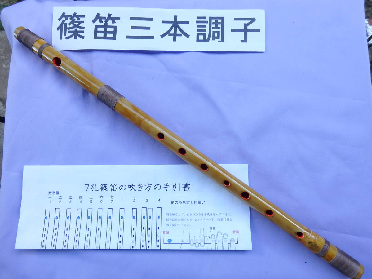 篠笛 三本調子 G管 唄物 ドレミ調 天地糸巻 手引書付き Y3-