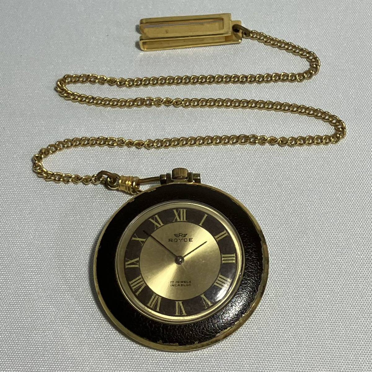 1円〜 ROYCE ロイス 懐中時計 スイス製 稼動品 INCABLOC 17jewels 17石 