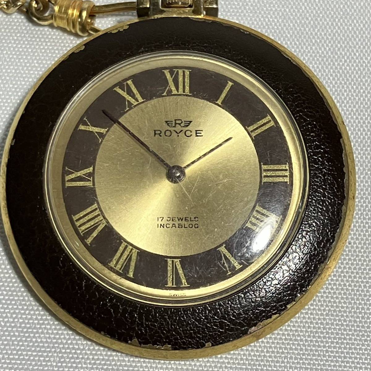 1円〜 ROYCE ロイス 懐中時計 スイス製 稼動品 INCABLOC 17jewels 17石 