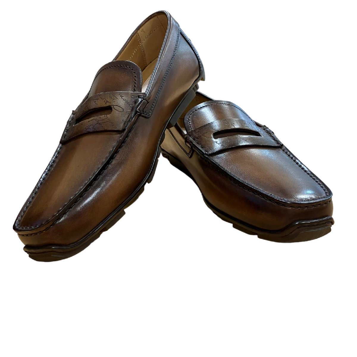 ベルルッティ 未使用 ドライビングシューズ サトゥルナン スクリット レザー ブラウン系 6(1/2)