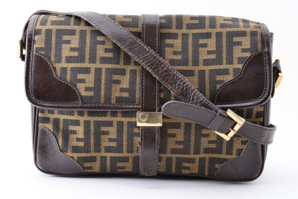 1円 FENDI ヴィンテージ フェンディ ズッカ キャンバス レザー 