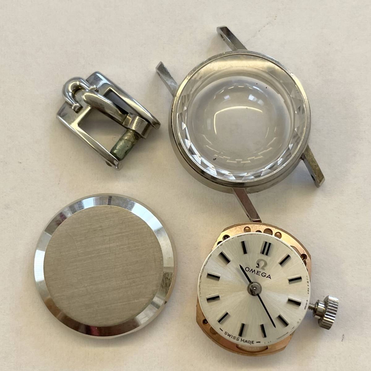 稼働品 OMEGA オメガ カットガラス 750 K18WG アンティーク レディース 