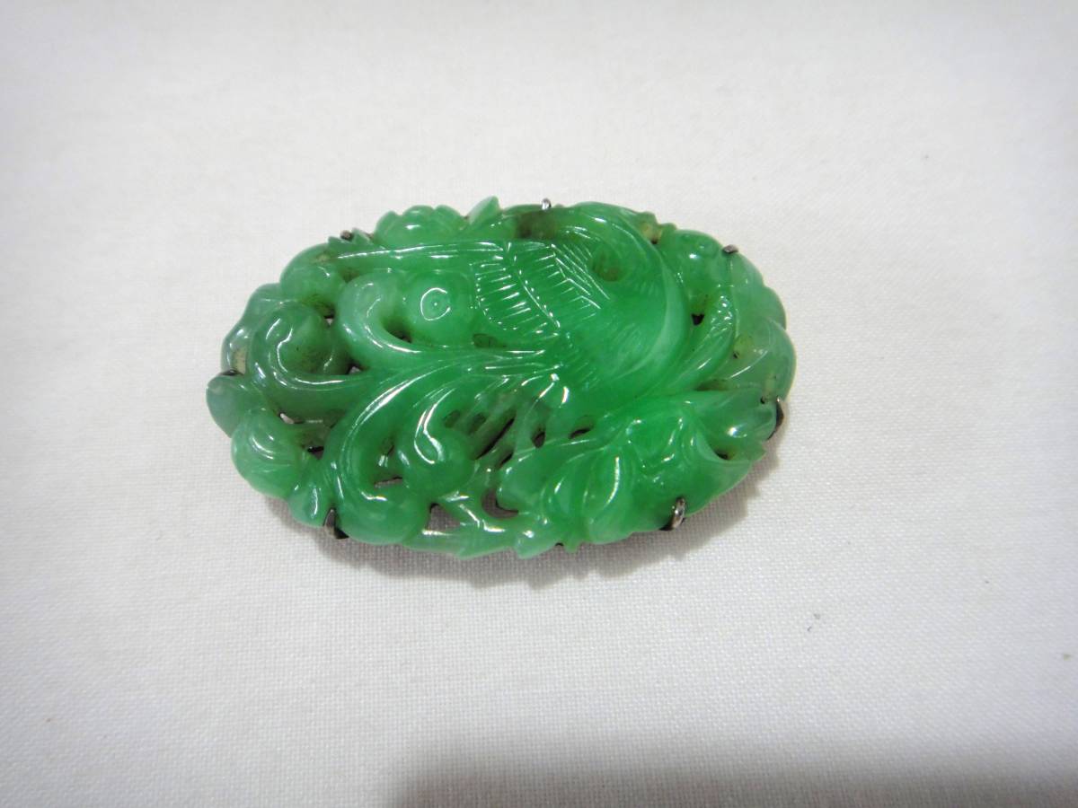 古物 大きな翡翠 ジェイド 帯留 帯飾り 個人保持品 / 和装小物 古玩 