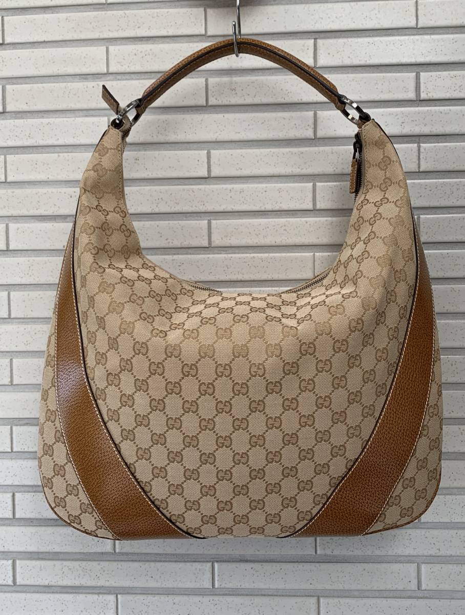 レア！☆ GUCCI ショルダーバッグ GGキャンバス × レザー ハーフムーン 