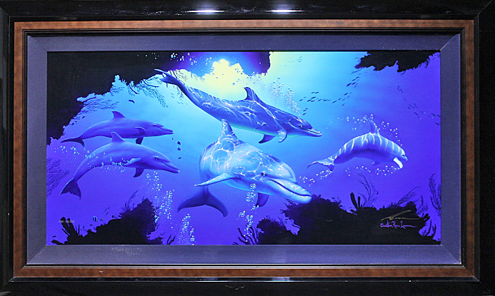 □ラッセン 【ファイブ ドルフィンズ】 手彩色 ミクスドメディア