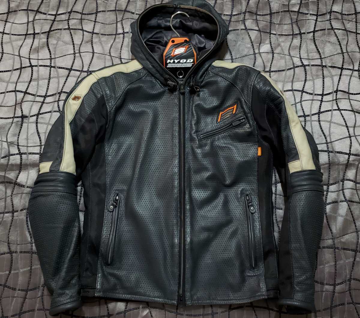 【おすすめ】HYOD　レザーパーカージャケット　Mサイズ　ネイビー　三点パッド　インナー付　ヒョウドウ　NABPARKA　セルティス　クシタニ