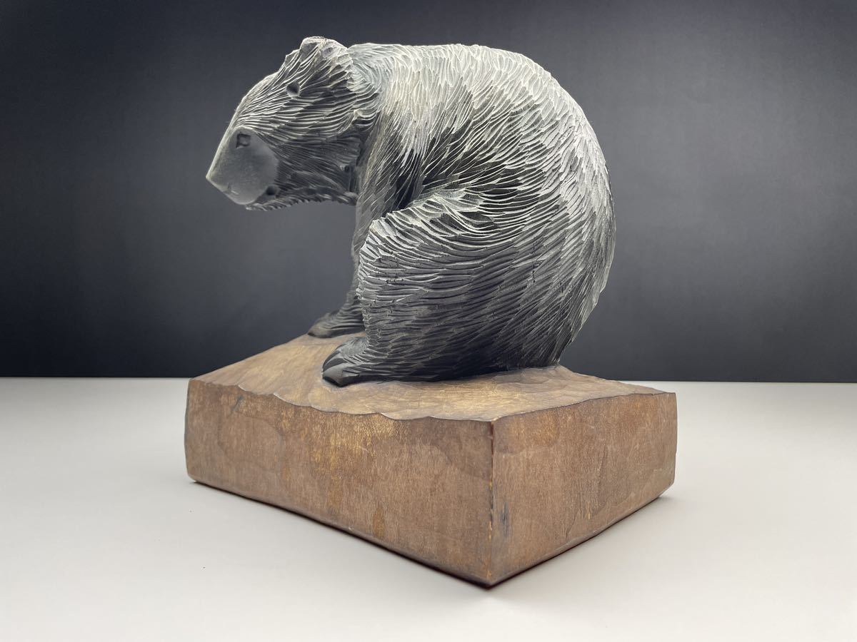 【北海道民芸】木彫 熊 在銘 八雲 置物 郷土玩具