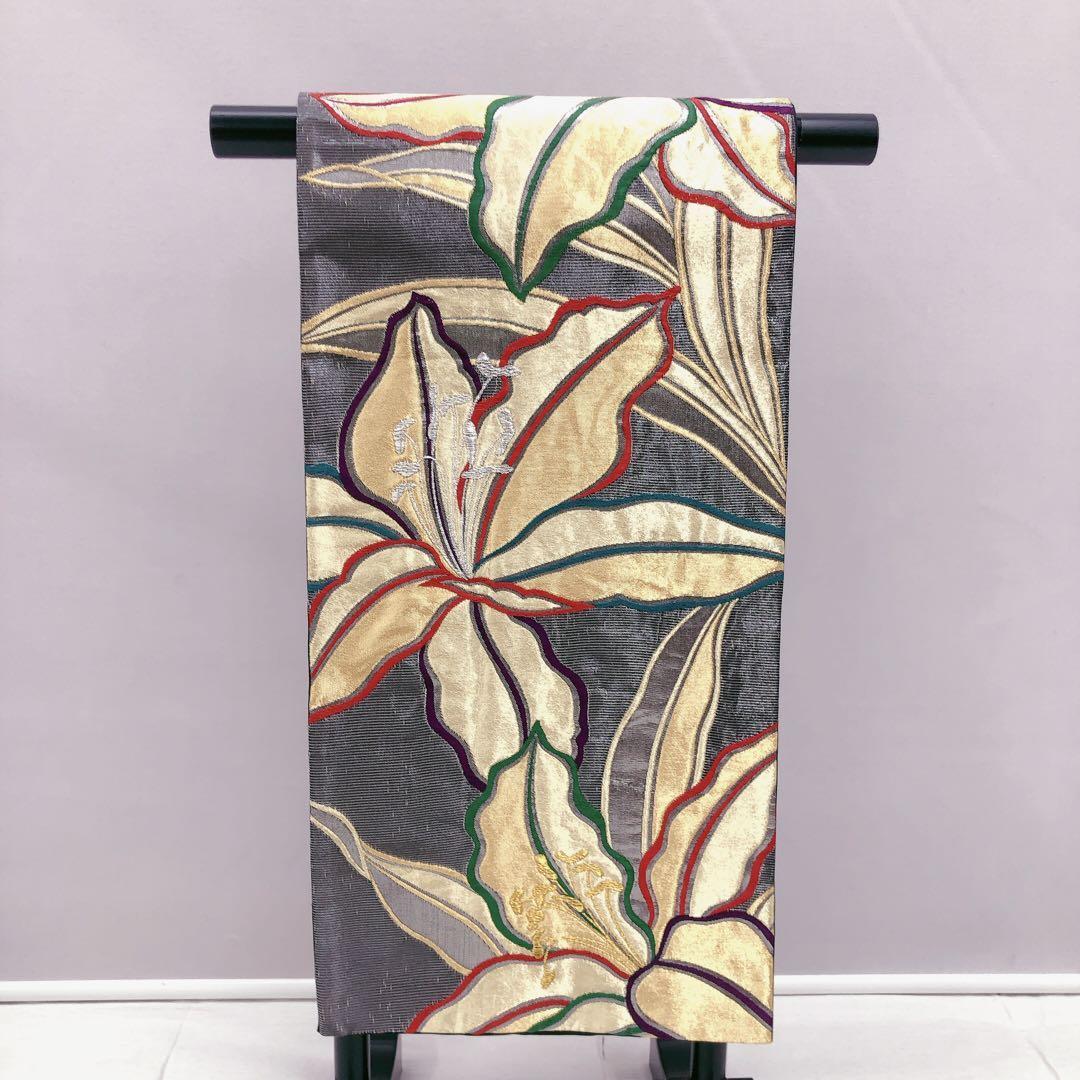 ◆55◆振袖用袋帯　六通　カサブランカ　金糸　銀糸