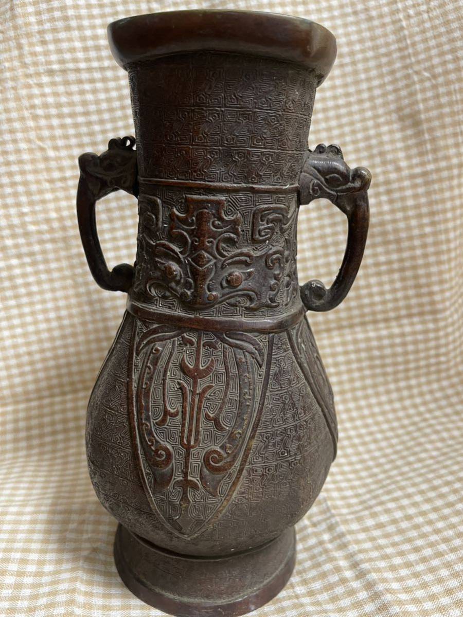 銅製 花瓶 壺 青銅 中国美術 古い？ 青銅 緑色彫刻 陶器壺 花瓶 