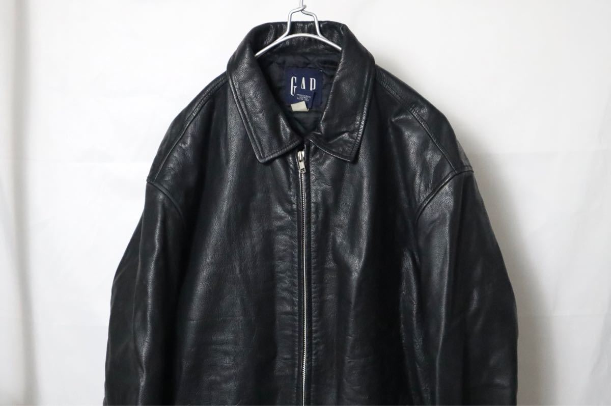 90s GAP オールドギャップ 肉厚 レザージャケット 黒 L Tバック 