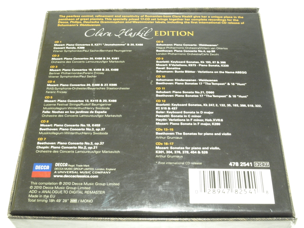 クララ・ハスキル Edition DECCAレコード CD17枚組 洋盤 CD クララ