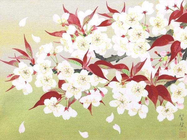 真作】【WISH】森田りえ子「山桜」木版画 6号 直筆サイン 証明シール