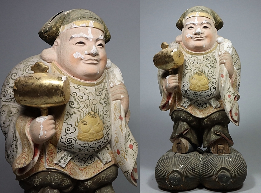 都涼音】仏教美術 時代木造彩色 寄木造 玉眼 大黒天 仏像 仏教美術 時代物