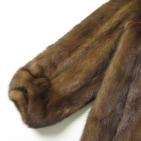 r5f091305☆SAGA MINK 銀サガ ダークミンク コート 着丈70cm 13号 SAGA 