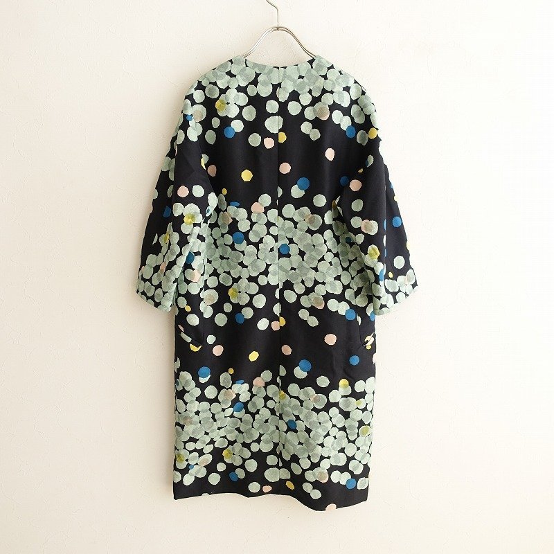 ミナペルホネン mina perhonen *glimmer シルクコート*36絹黒/総柄ノー  