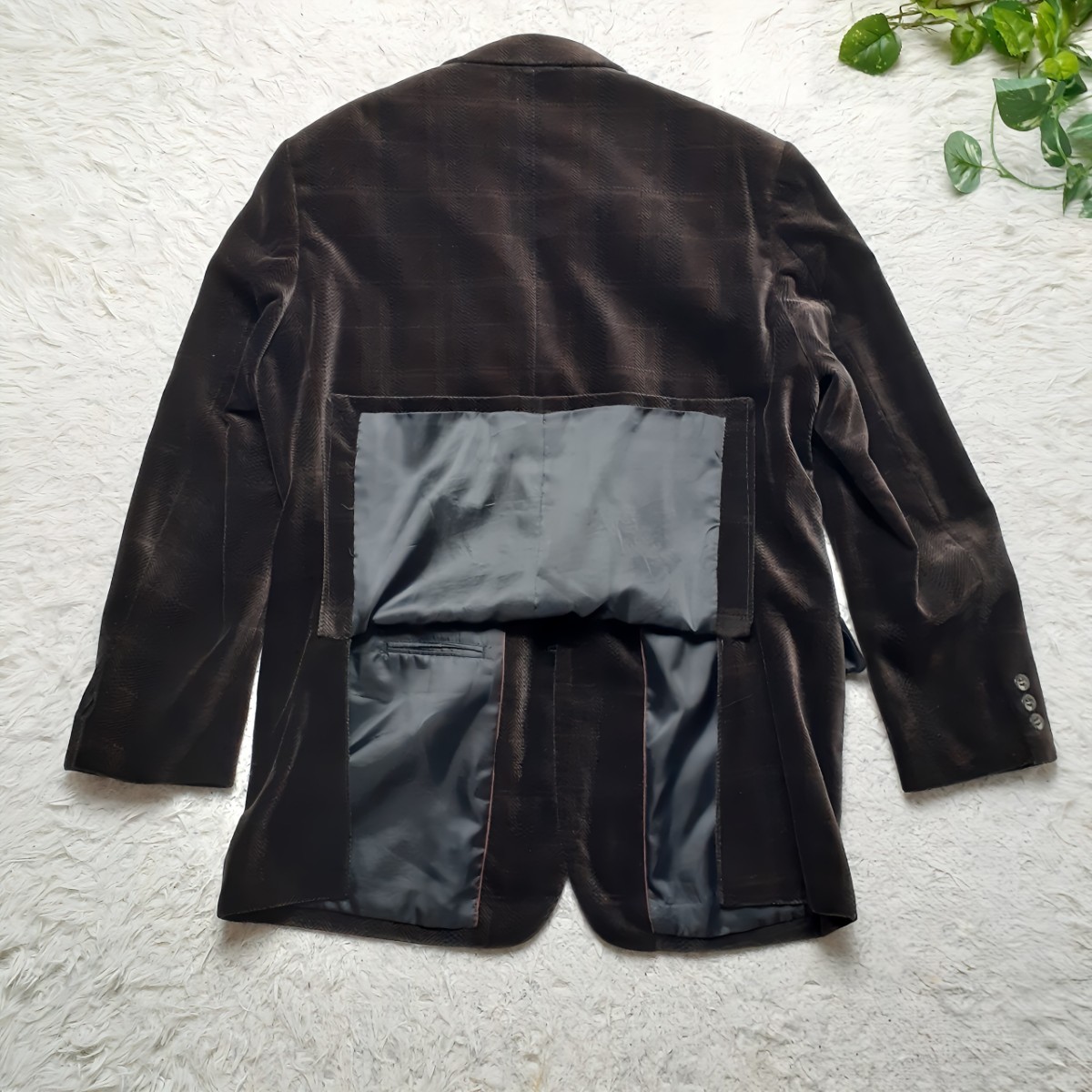 1円【美品】Renaljnes テーラードジャケット ベルベット ブラウン 光沢 