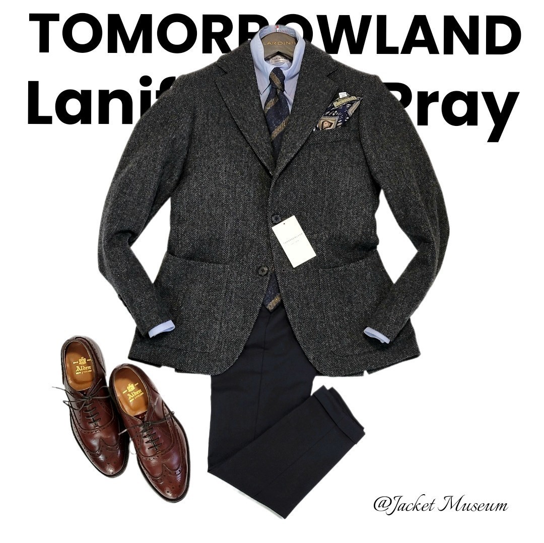 【極美品】超高級 トゥモローランド 秋冬ツイード イタリア高級生地 46 M ヘリンボーン TOMORROWLAND テーラードジャケット ネクタイに○