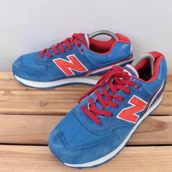 z6589【574】ニューバランス US8 26.0cm/青 ブルー 赤 レッド newbalance メンズ スニーカー 中古