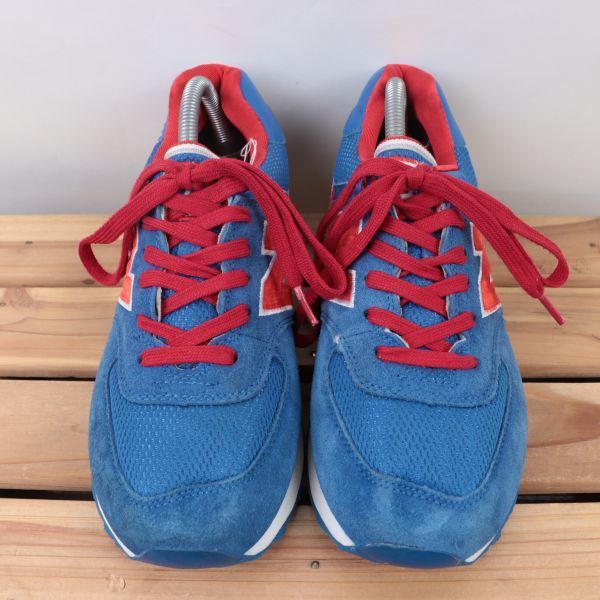 z6589【574】ニューバランス US8 26.0cm/青 ブルー 赤 レッド newbalance メンズ スニーカー 中古