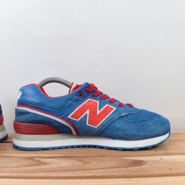 z6589【574】ニューバランス US8 26.0cm/青 ブルー 赤 レッド newbalance メンズ スニーカー 中古