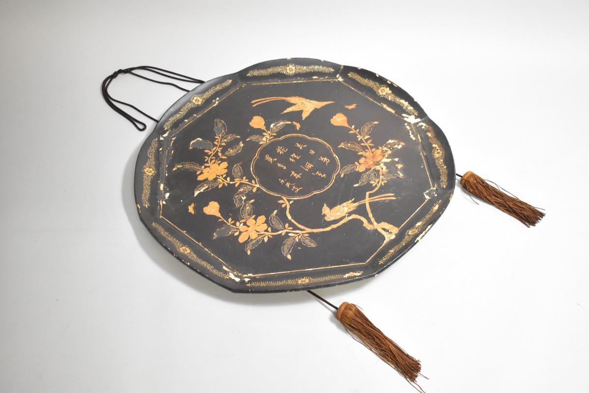 定番，限定SALE】 【英】637 時代 李朝黒漆螺鈿壁掛 D60.5cm 中国美術