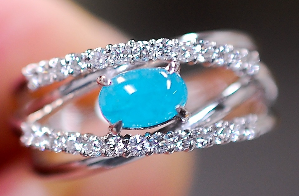 【１００円～】分析付　綺麗パライバトルマリン 0.５５６ct良質ダイヤ 0.37ct　ｐｔ900　7.8ｇ　サイズ１2.5　リング