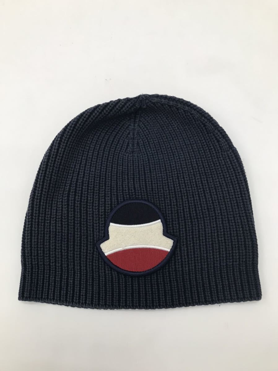 新品☆モンクレール ネイビー ニット 帽子 ロゴ M