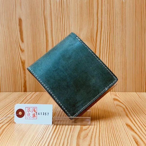 【浅草革具】ブライドルレザー メンズ 財布 二つ折り財布 新品 牛革 長財布 ヌメ革 1円 ハンドメイド コインケース カード入れ 緑