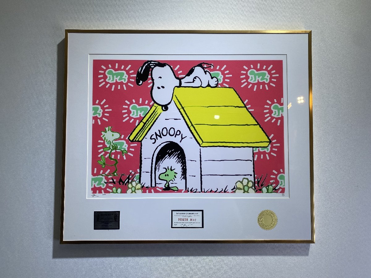 DEATH NYC 額付き 世界限定100枚 アートポスタ スヌーピー SNOOPY 小屋 子供 レッド x ゴールデン 現代アート