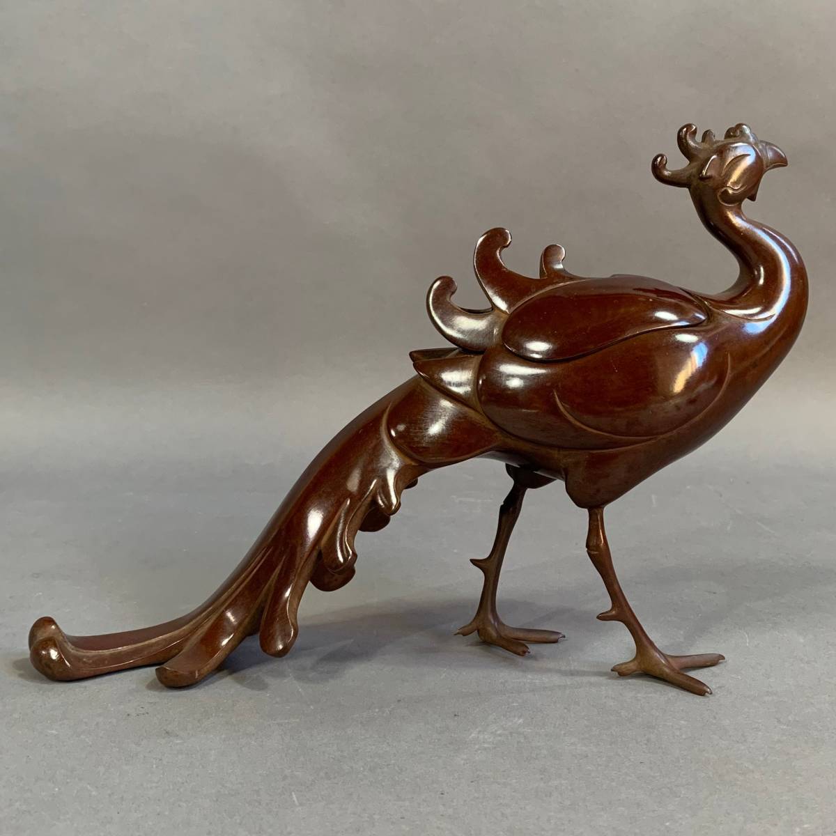 MS168 鋳物師 正利作 紫銅製 鳳凰 瑞鳳 香炉 共箱付き 置物 在名 香