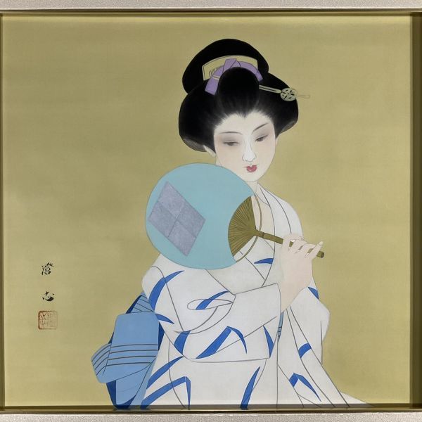 真作 日本画 森之本澄志 女性図 真筆保証 着物美人逸品 額付絵画 2dの 