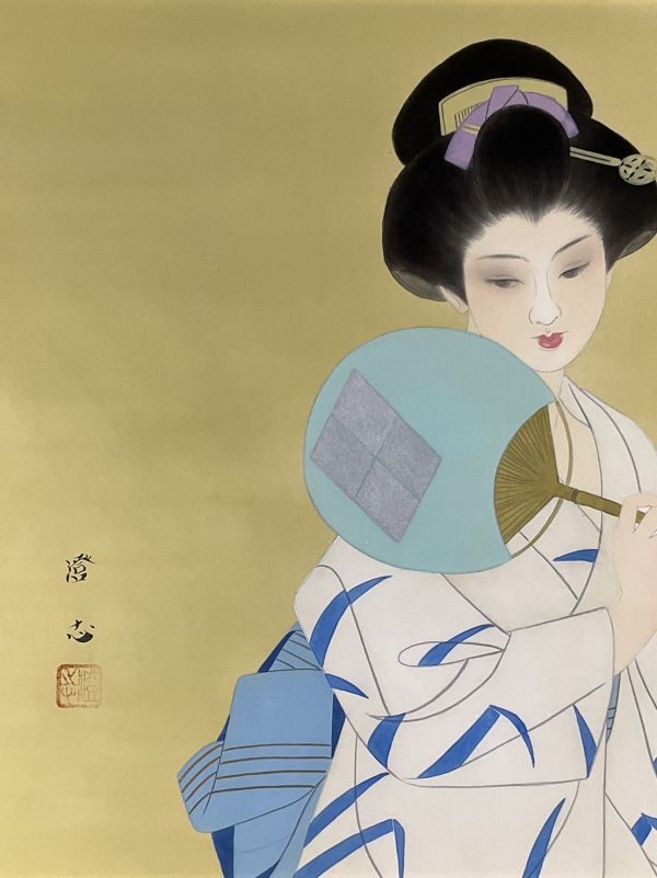 真作 日本画 森之本澄志 女性図 真筆保証 着物美人逸品 額付絵画 2dの 