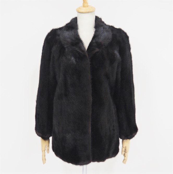 美品【 ビッグサイズ：13号★アップへアー（逆毛） 】高級毛皮　ブラックミンク◆ハーフコート/70cm　ベーシック　ブラック◆S199T