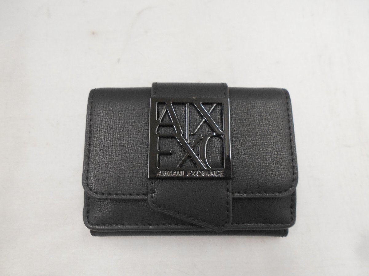 【ARMANI　EXCHANGE】アルマーニエクスチェンジ　三つ折り財布　ブラック　レザー　SY02-CRB