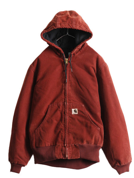 US企画 カーハート アクティブ ジャケット メンズ S 古着 CARHARTT ダック パーカー ブルゾン ジャンパー 中綿 キルティング ライナー 赤茶