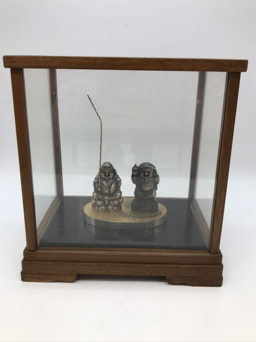 銀製 置物 恵比寿様 大黒様 シルバー 七福神 銀工芸 縁起物 ガラス