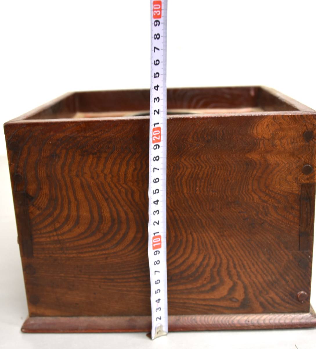 OY9-60【現状品】木製 灰入り角火鉢 火箸 五徳 灰ならし｜約28cm×約