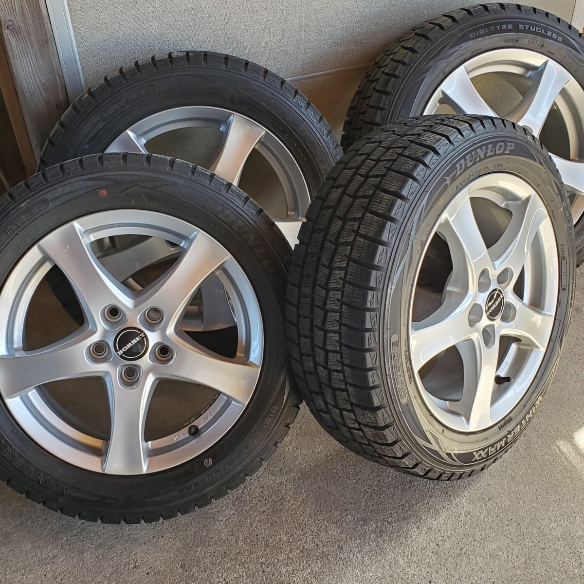 美品！BORBET ウィンターマックス205/55R16 ゴルフ等pcd112 ボルベット 16in 6.5J +50 PCD112 5穴 ダンロップ ウインターマックス