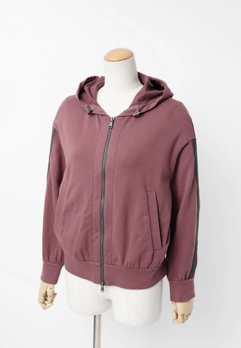 MF5425△イタリア製*ブルネロクチネリ/BRUNELLO CUCINELLI*メタルビーズ/サイドライン*ダブルジップ パーカー フーディー*S-M相当