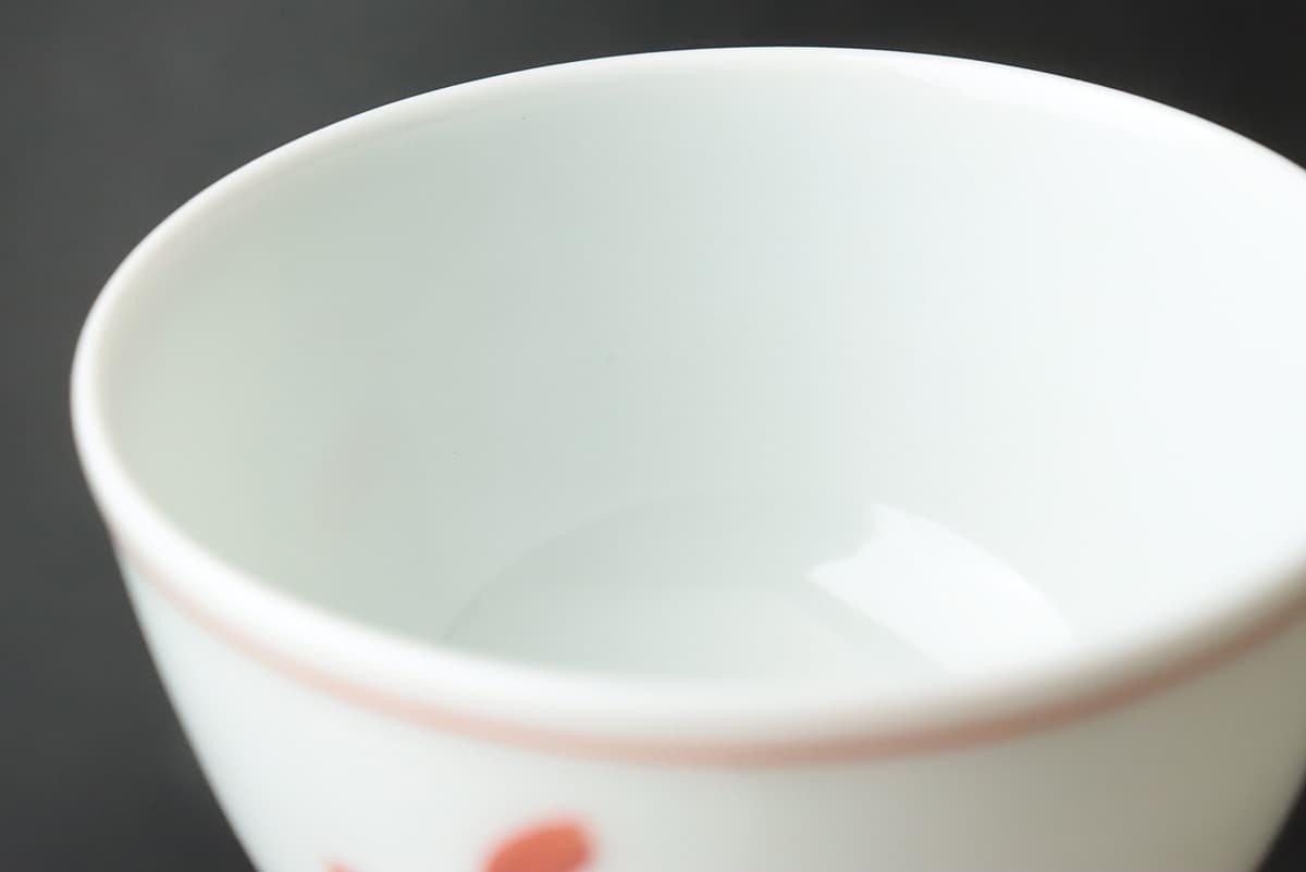 EN639 【平安清昌 造(加藤清昌)】京焼 赤絵 葉文 煎茶碗 六客 紙箱附