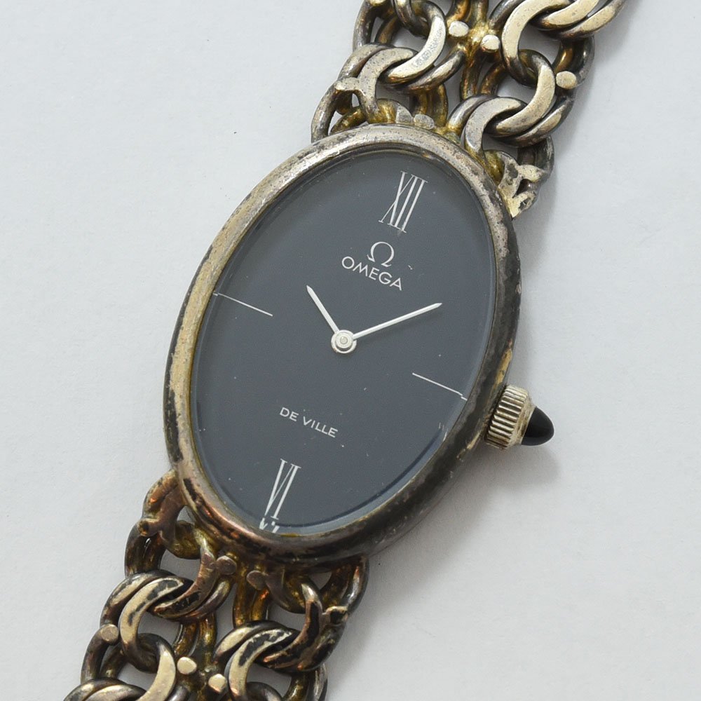 1円 可動品 腕時計 オメガ OMEGA デビル 機械式 手巻き レディース SV ブラック 約48.4g 同梱不可