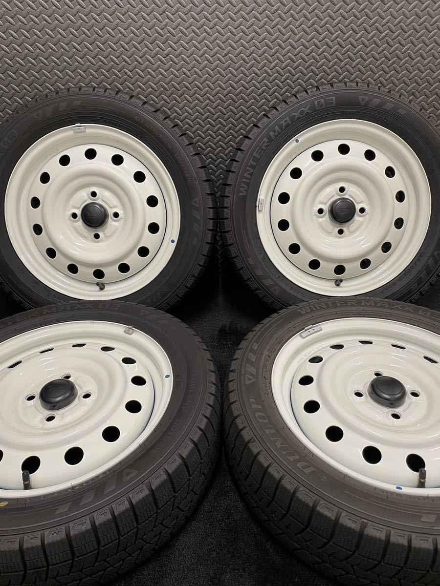 165/65R15 DUNLOP/WM03 21年製 ダイハツ タフト ホワイトパック 純正 スチール 15インチ 4.5J＋45 100 4H スタッドレス 4本 (5-B424)