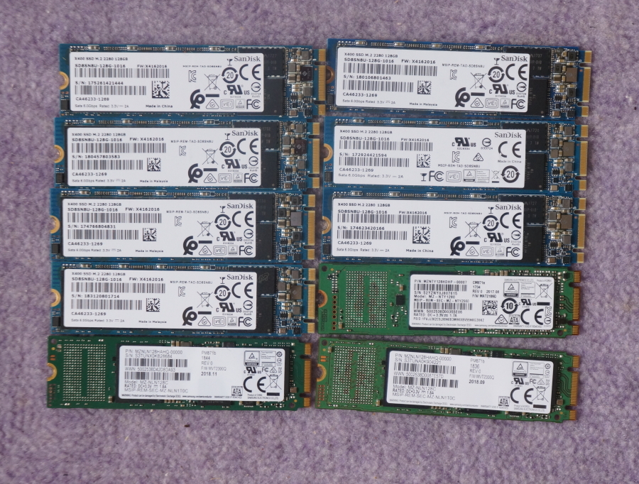 ジャンク・SSD M.2・SanDisk7枚他・SATA/PCIe 128GB 10枚セット SSD M.2