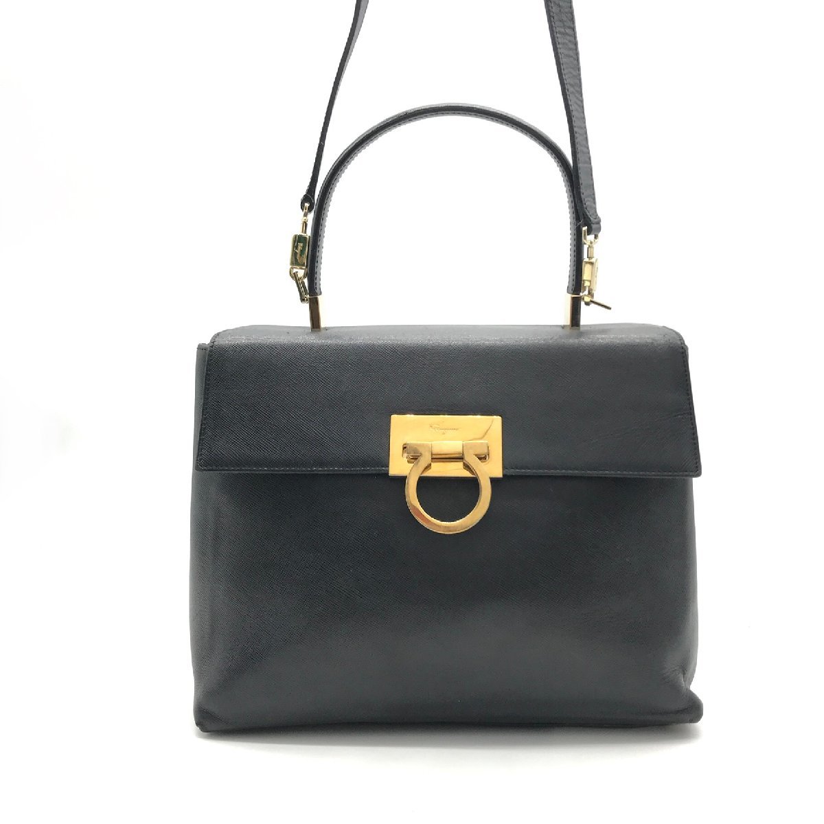 1円 Ferragamoフェラガモ ガンチーニ レザー 2WAY ハンド ショルダー バッグ A523